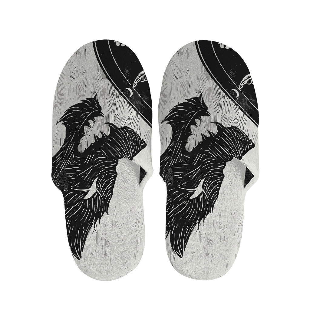 Black Demon Wolf Print Slippers
