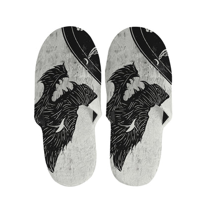 Black Demon Wolf Print Slippers