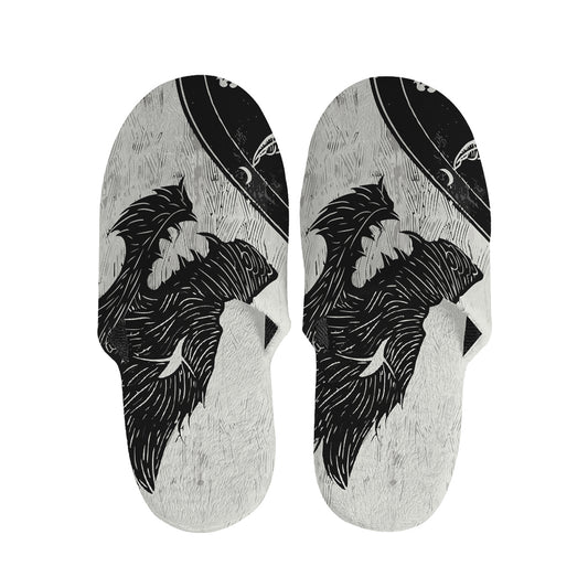 Black Demon Wolf Print Slippers