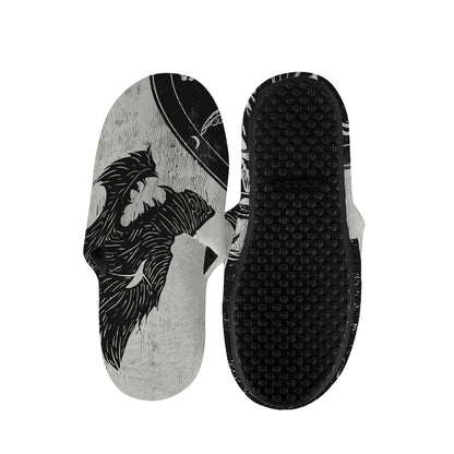 Black Demon Wolf Print Slippers