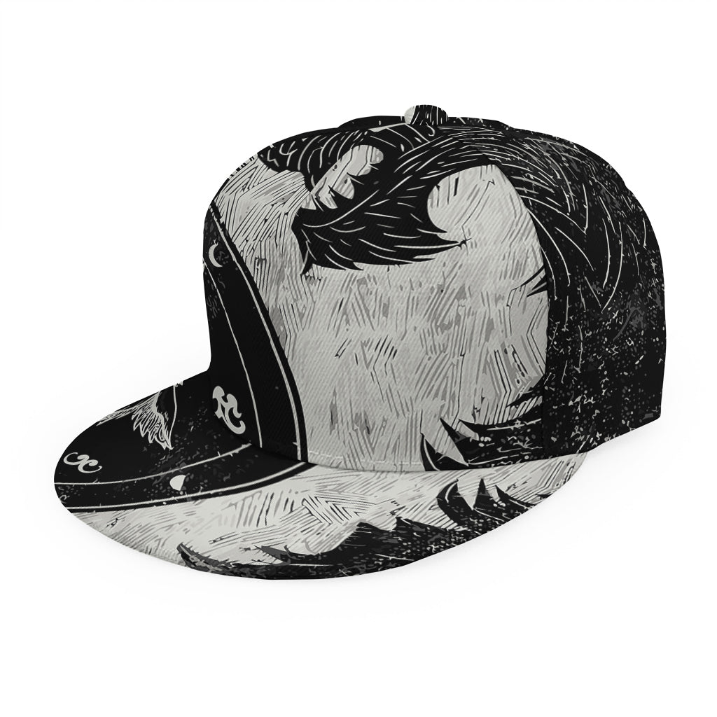 Black Demon Wolf Print Snapback Cap