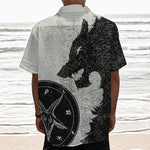 Black Demon Wolf Print Textured Short Sleeve Shirt