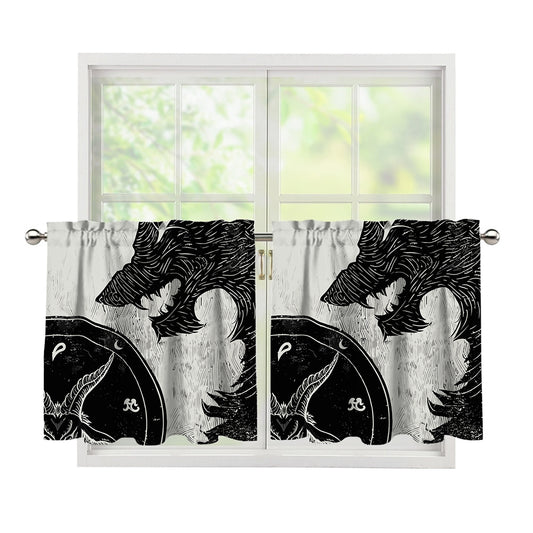 Black Demon Wolf Print Tier Curtains