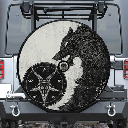 Black Demon Wolf Print Tire Cover With Camera Hole
