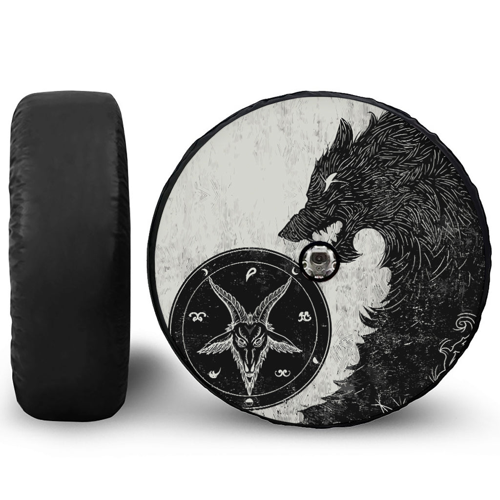Black Demon Wolf Print Tire Cover With Camera Hole
