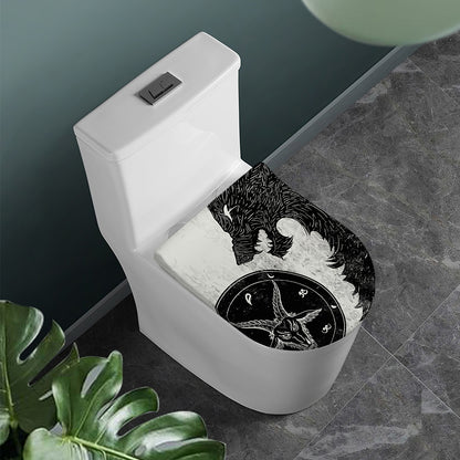 Black Demon Wolf Print Toilet Lid Cover