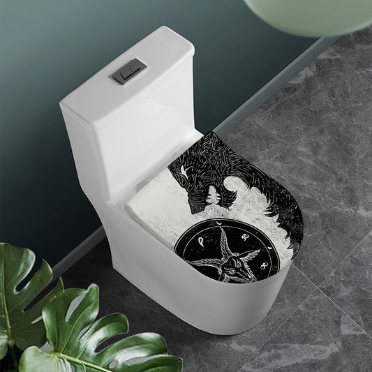 Black Demon Wolf Print Toilet Lid Cover