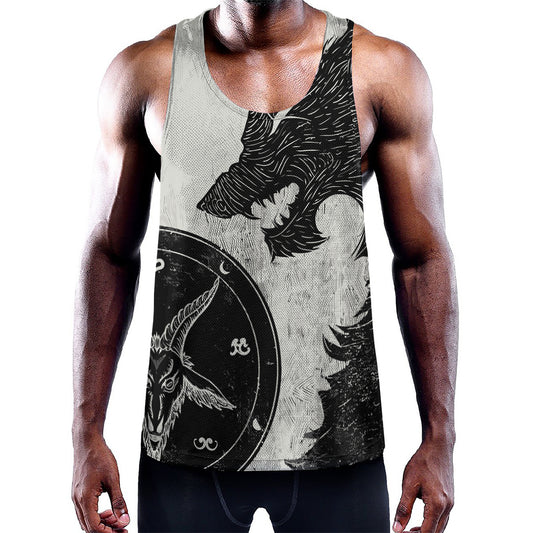 Black Demon Wolf Print Training Tank Top