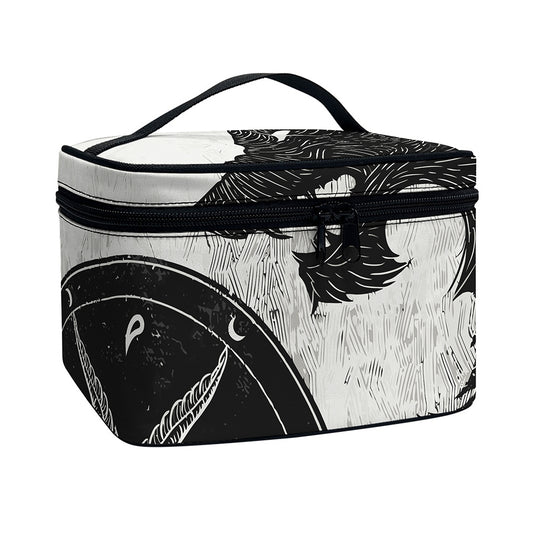 Black Demon Wolf Print Travel Makeup Bag