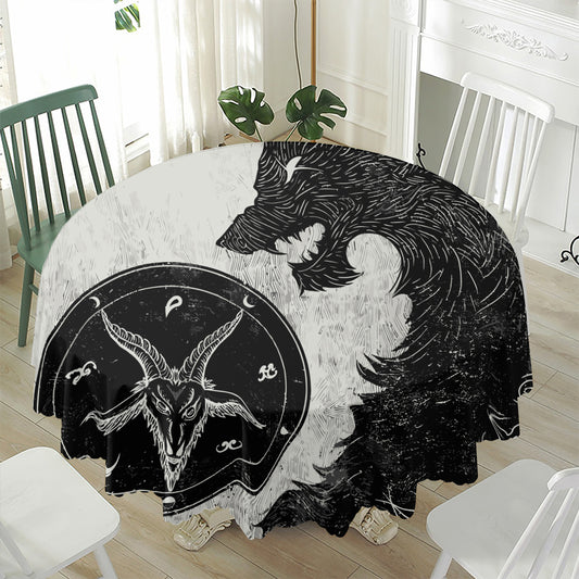 Black Demon Wolf Print Waterproof Round Tablecloth
