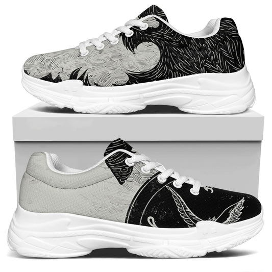 Black Demon Wolf Print White Chunky Shoes