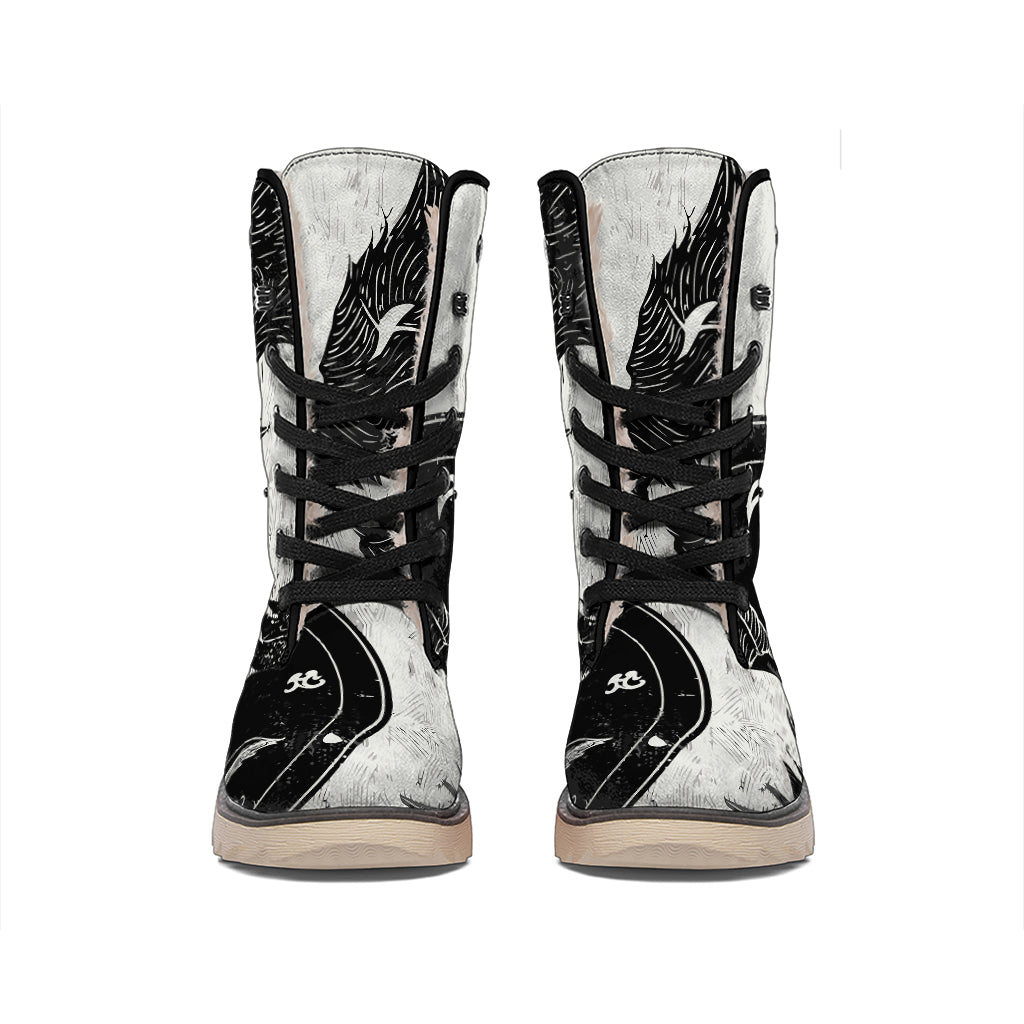 Black Demon Wolf Print Winter Boots