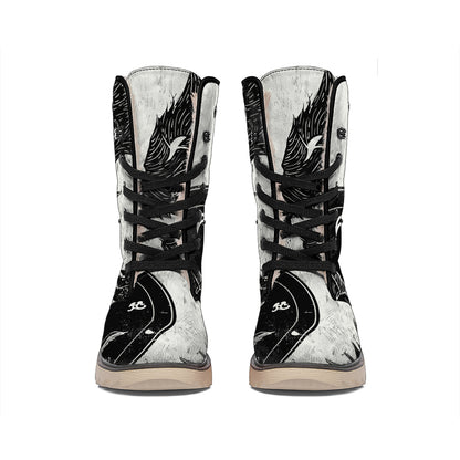 Black Demon Wolf Print Winter Boots