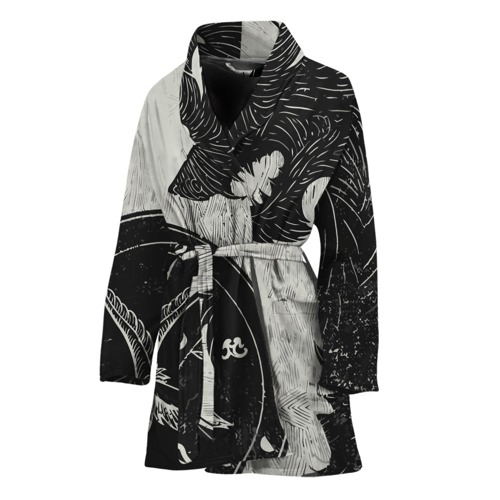 Black Demon Wolf Print Women's Bathrobe