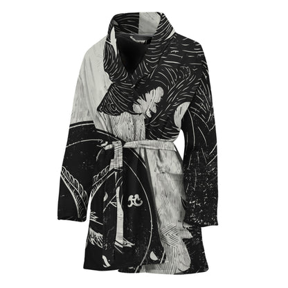 Black Demon Wolf Print Women's Bathrobe