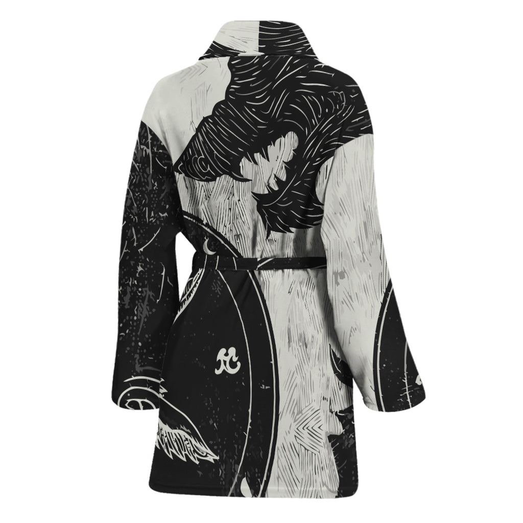 Black Demon Wolf Print Women's Bathrobe