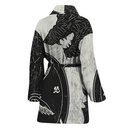Black Demon Wolf Print Women's Bathrobe