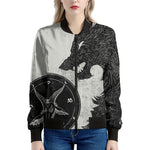 Black Demon Wolf Print Women's Bomber Jacket