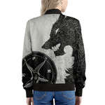 Black Demon Wolf Print Women's Bomber Jacket