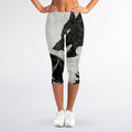 Black Demon Wolf Print Women's Capri Leggings