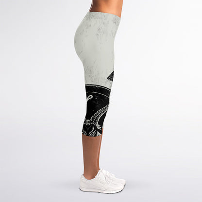 Black Demon Wolf Print Women's Capri Leggings