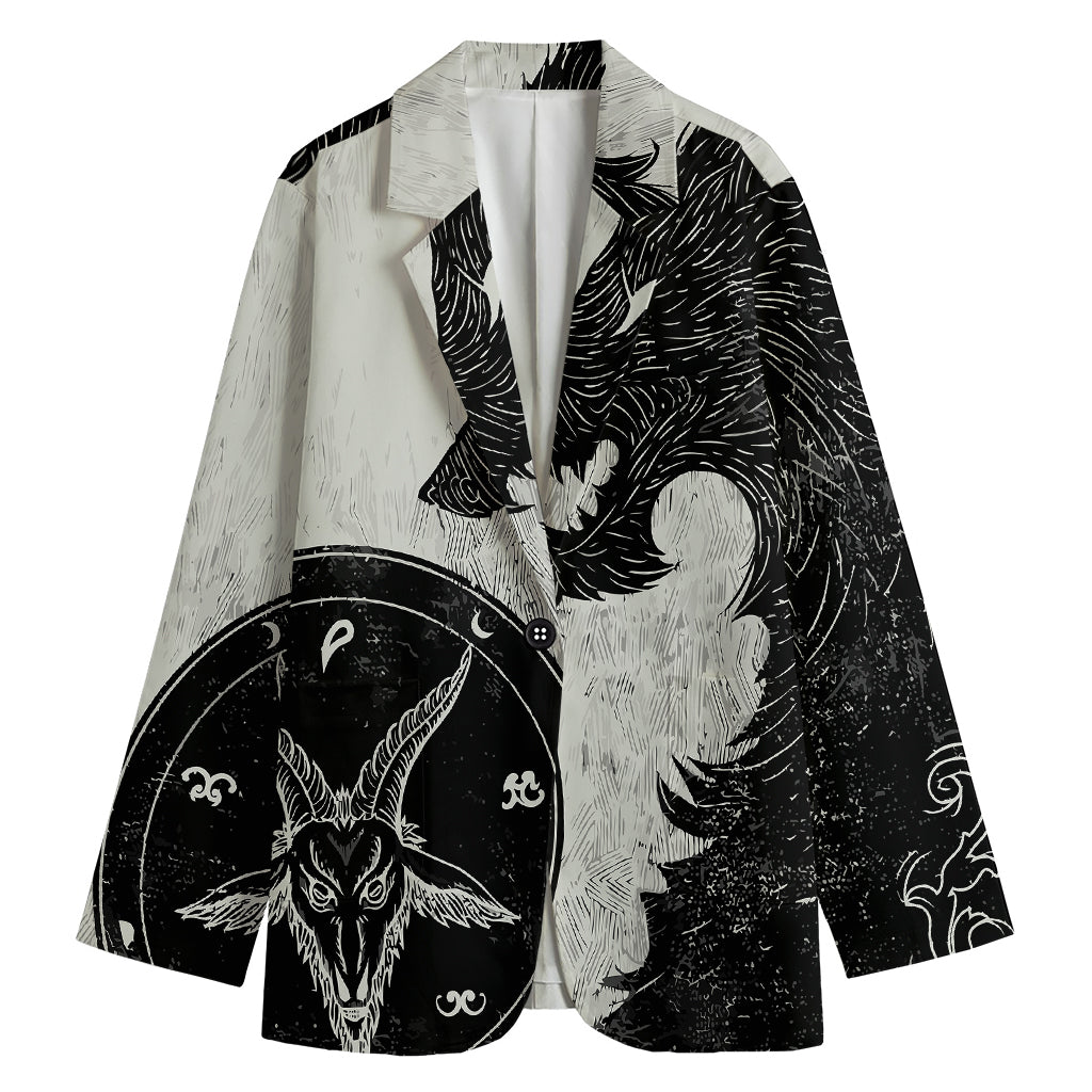 Black Demon Wolf Print Women's Cotton Blazer