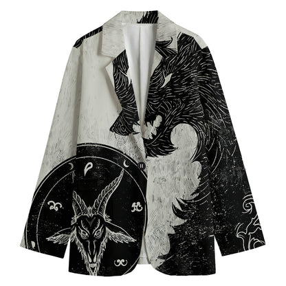Black Demon Wolf Print Women's Cotton Blazer