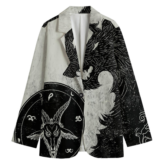 Black Demon Wolf Print Women's Cotton Blazer