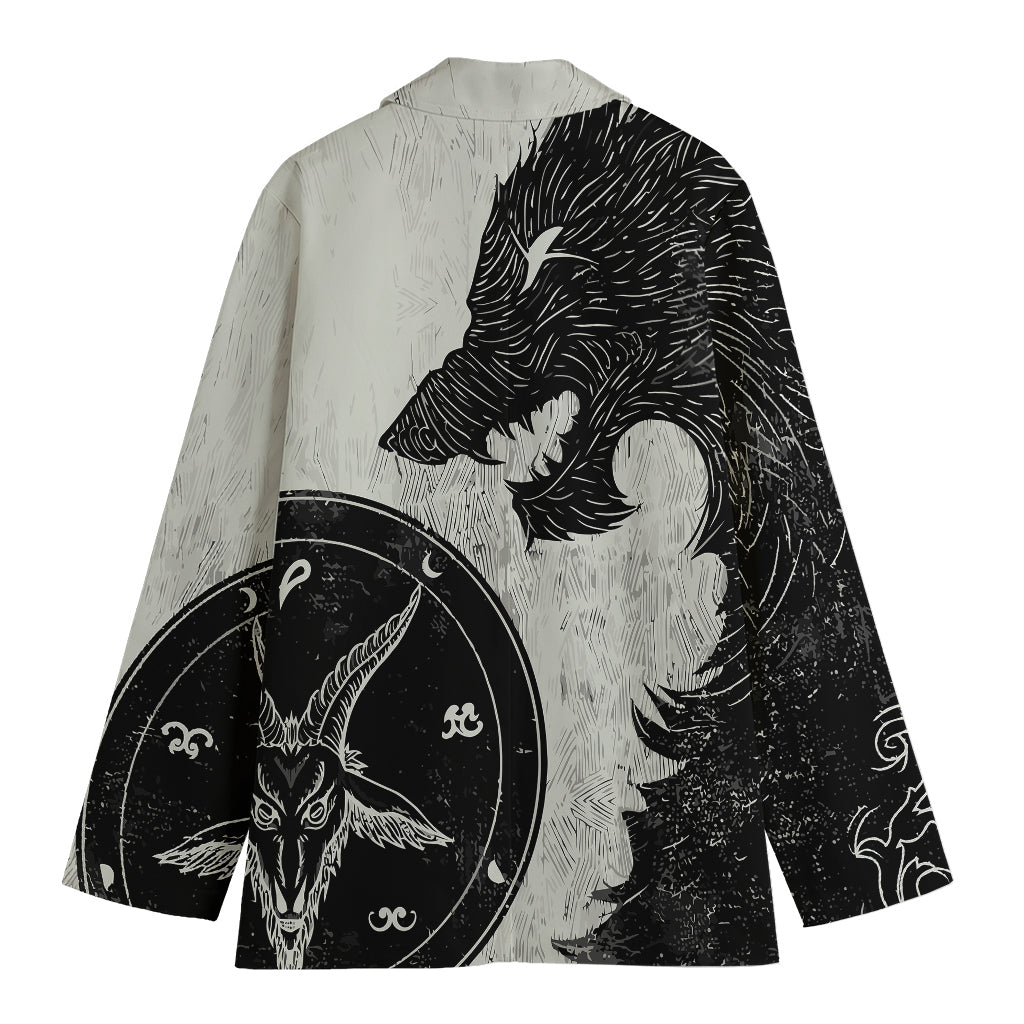Black Demon Wolf Print Women's Cotton Blazer
