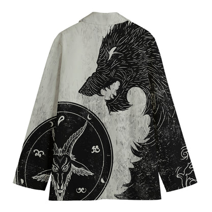 Black Demon Wolf Print Women's Cotton Blazer