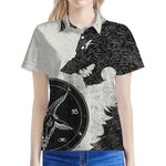 Black Demon Wolf Print Women's Polo Shirt