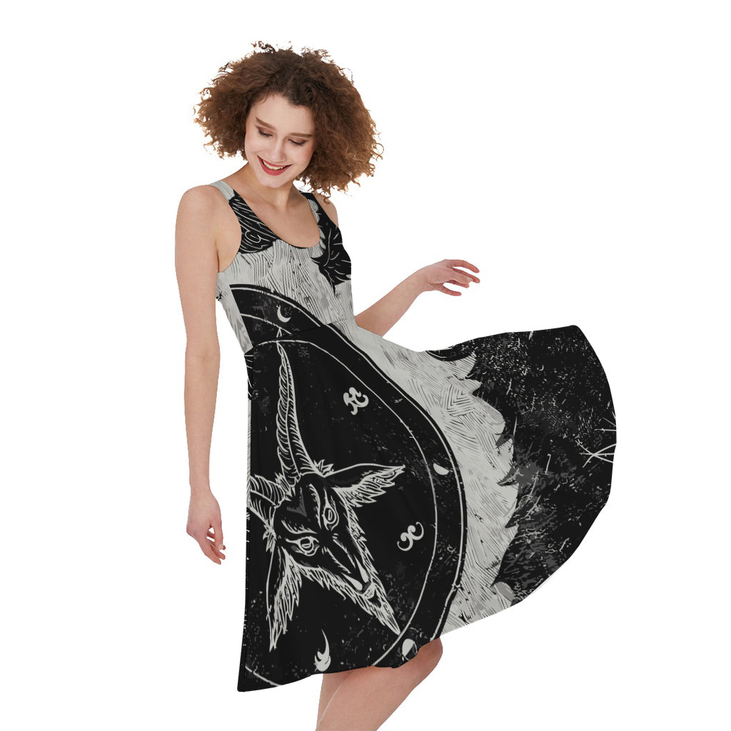 Black Demon Wolf Print Women's Sleeveless Dress