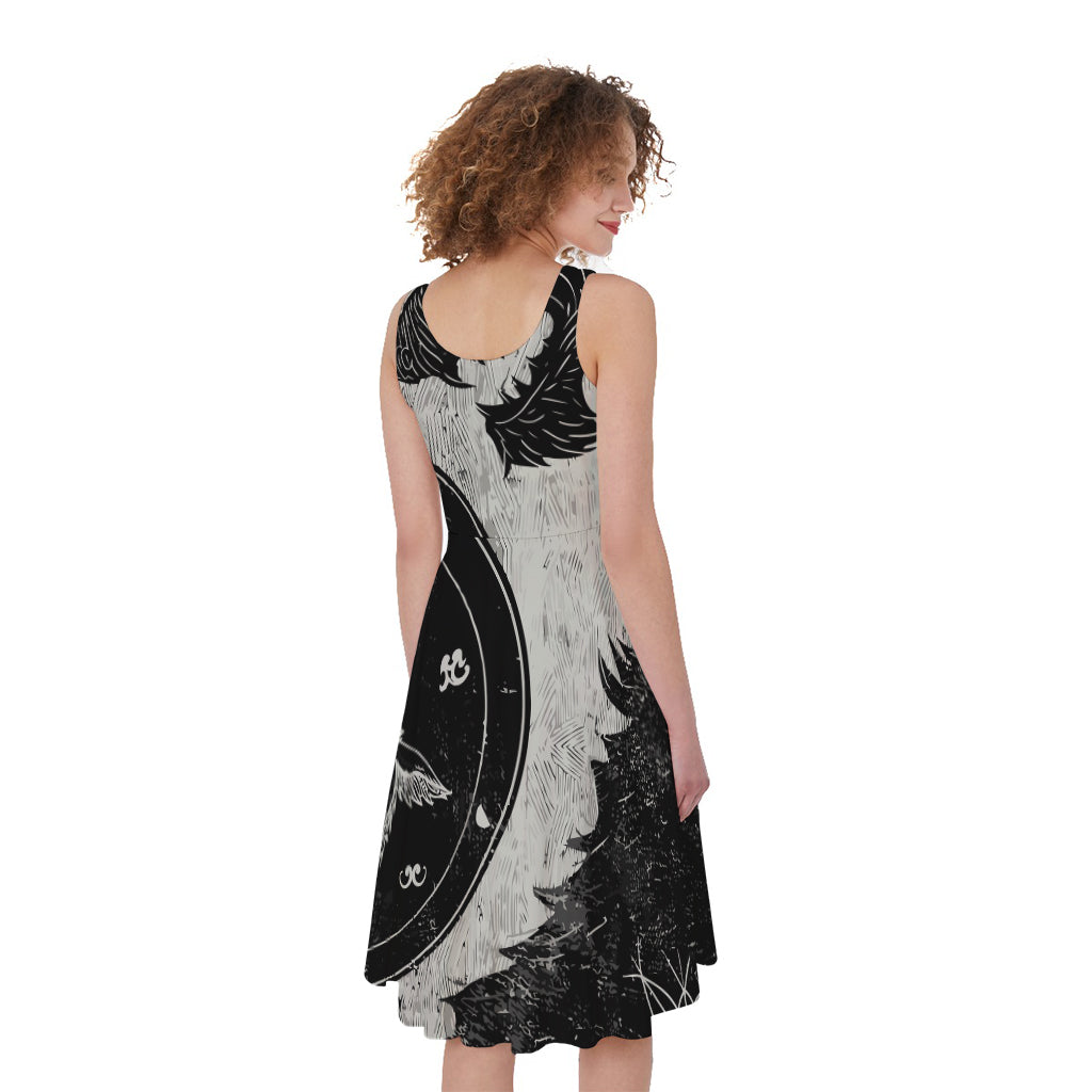Black Demon Wolf Print Women's Sleeveless Dress