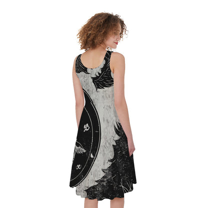 Black Demon Wolf Print Women's Sleeveless Dress