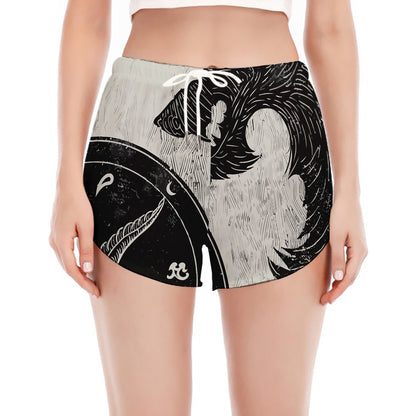 Black Demon Wolf Print Women's Split Running Shorts