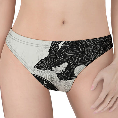 Black Demon Wolf Print Women's Thong