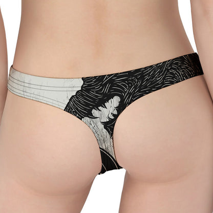 Black Demon Wolf Print Women's Thong