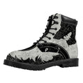 Black Demon Wolf Print Padded Collar Lace Up Boots