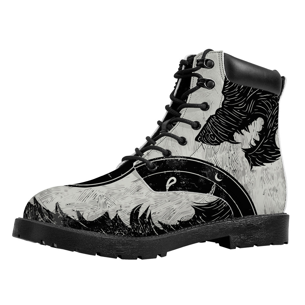 Black Demon Wolf Print Work Boots
