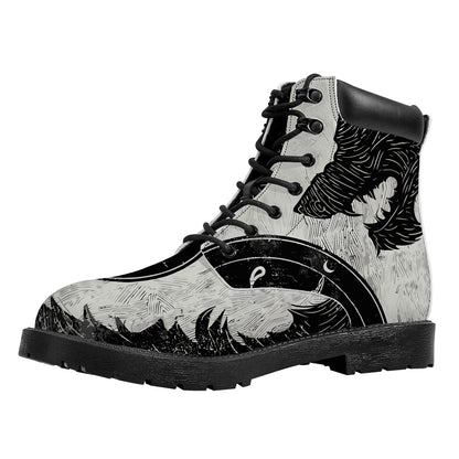 Black Demon Wolf Print Work Boots