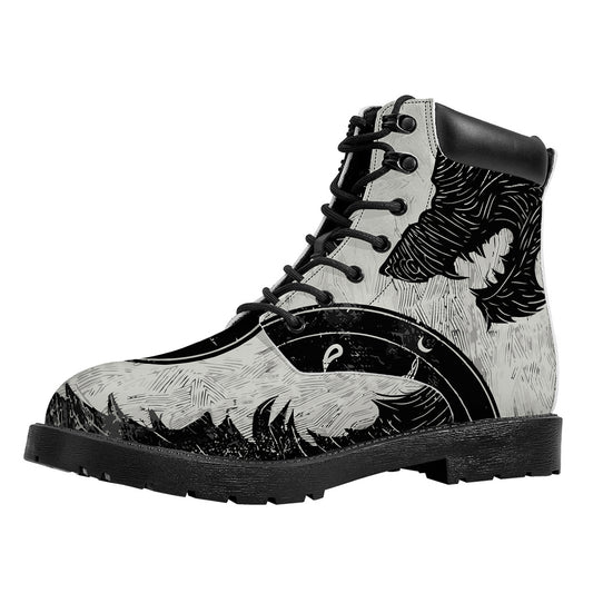 Black Demon Wolf Print Work Boots