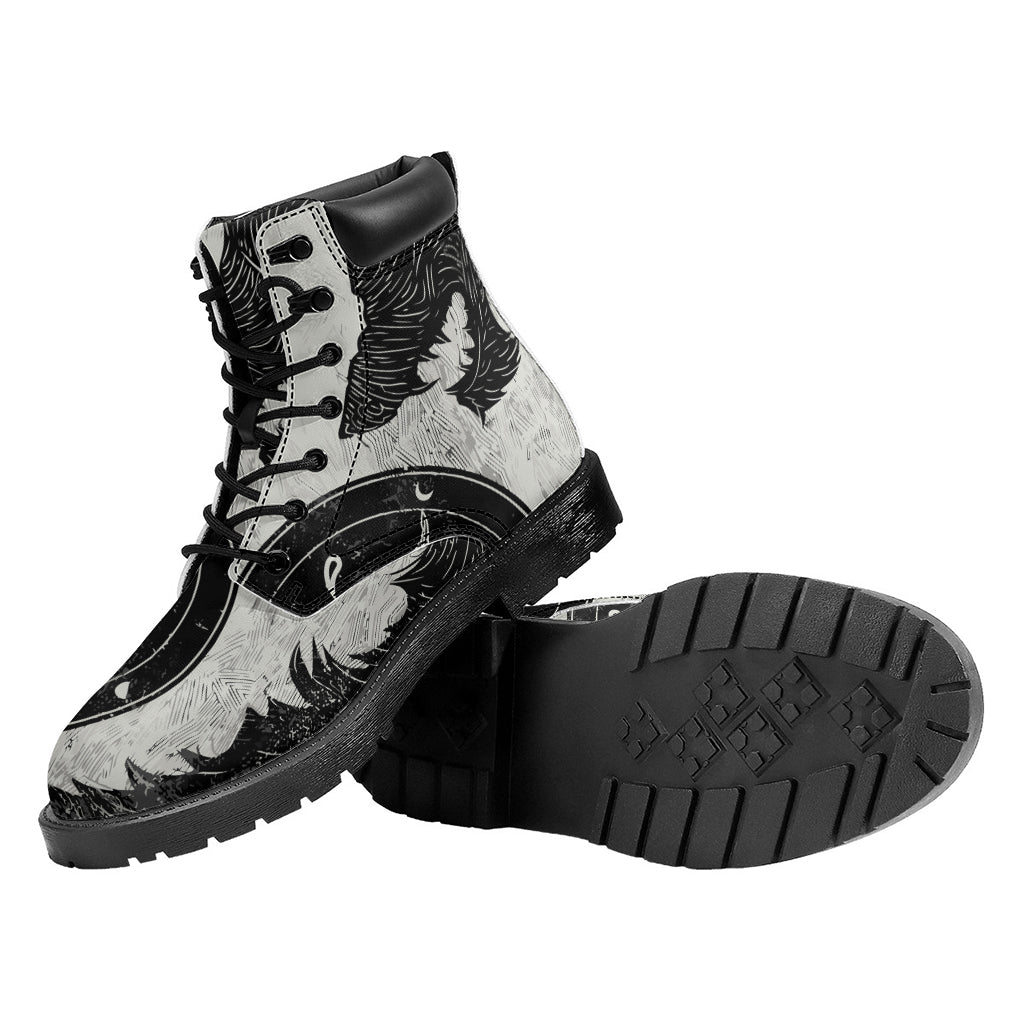 Black Demon Wolf Print Work Boots