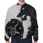 Black Demon Wolf Print Zip Sleeve Bomber Jacket