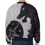 Black Demon Wolf Print Zip Sleeve Bomber Jacket