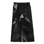 Black Diamond Print Cotton Front Slit Maxi Skirt