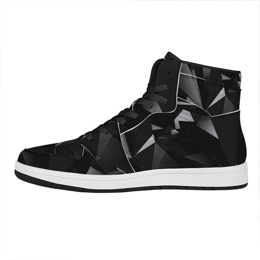 Black Diamond Print High Top Leather Sneakers