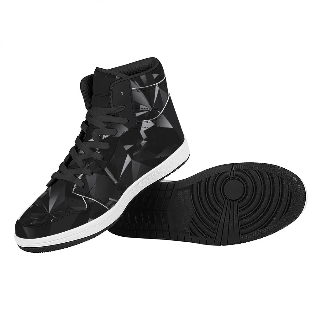 Black Diamond Print High Top Leather Sneakers