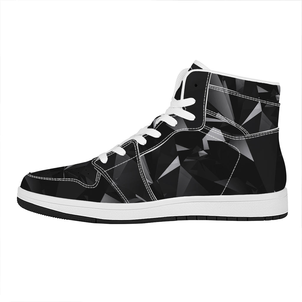 Black Diamond Print High Top Leather Sneakers