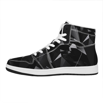 Black Diamond Print High Top Leather Sneakers