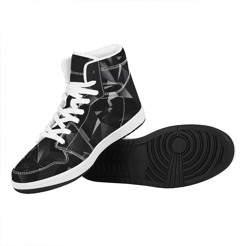 Black Diamond Print High Top Leather Sneakers